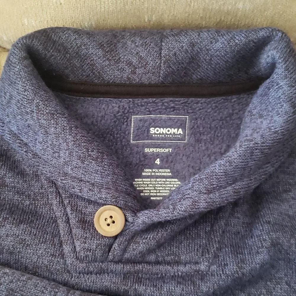 NWOT Supersoft Sonoma Little Boys Collared Sweatshirt with Button Accent Sz 4